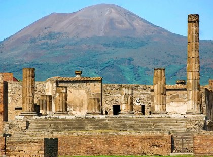 After a memorable visit to Pompeii, we hike to a panoramic viewpoint on Mount Vesuvius, the Bay of Naples serving as our backdrop.
