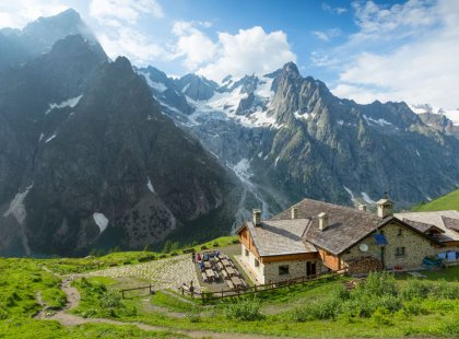 From village inns to a spectacularly situated mountain hut, we sleep comfortably each night.