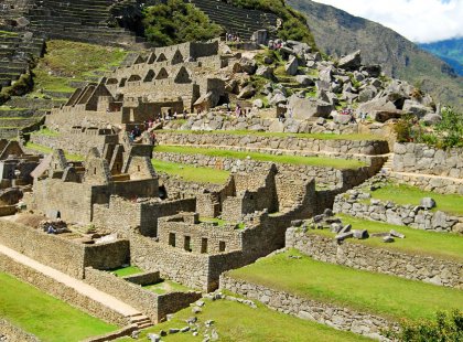 The massive yet refined architecture of Machu Picchu blends exceptionally well with the stunning natural environment.