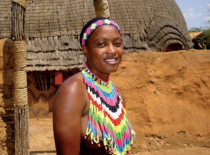 A local Zulu woman in traditional beaded attire, Zululand, South Africa