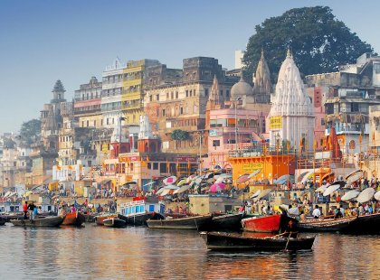 Colourful river houses on The Ganges, Varanasi, India