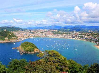 Aerial view of the spectacular habour in San Sebastian, Spain.