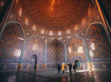 Travelers discovering Mosque on the Iran Real Food Adventure