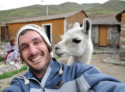 A close encounter with a llama in Peru