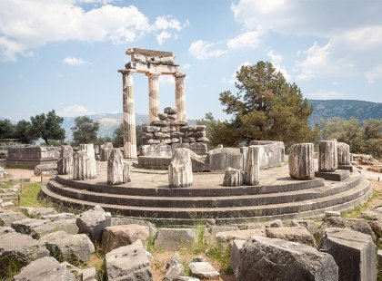Greece, Delphi, Ruins, Sanctuary of Athena Pronaia
