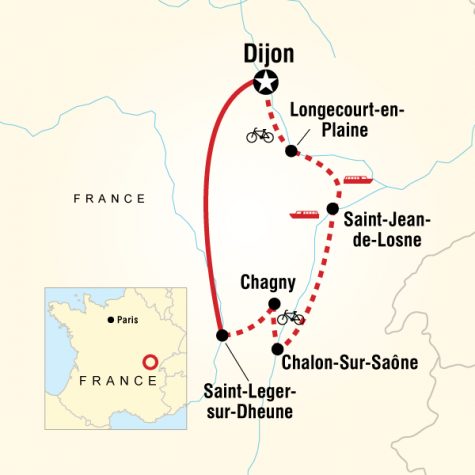 Burgundy River Cruise Adventure - Southbound - Tour Map