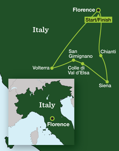 Tuscan Hilltowns Women's Adventure - Tour Map