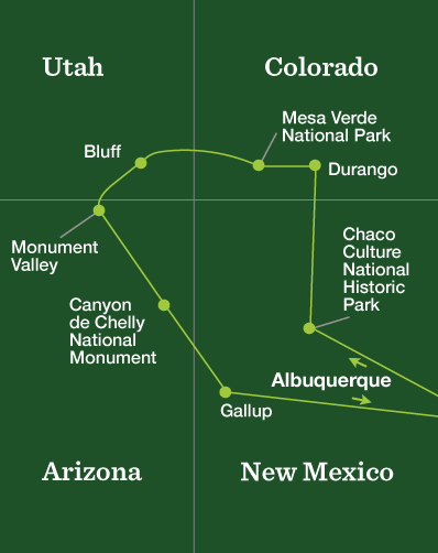 Four Corners Hiking – Discover the American Southwest - Tour Map