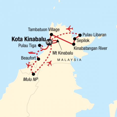 Borneo & Mt Kinabalu Encompassed - Tour Map