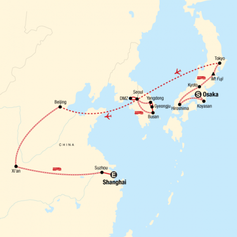 Highlights of East Asia: Japan, South Korea, and China - Tour Map