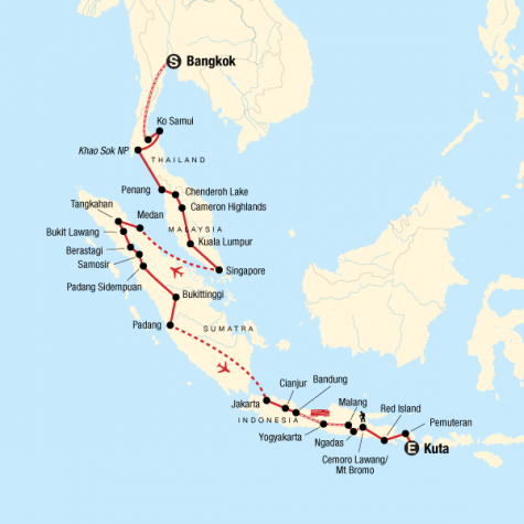 Epic Bangkok to Kuta - Tour Map