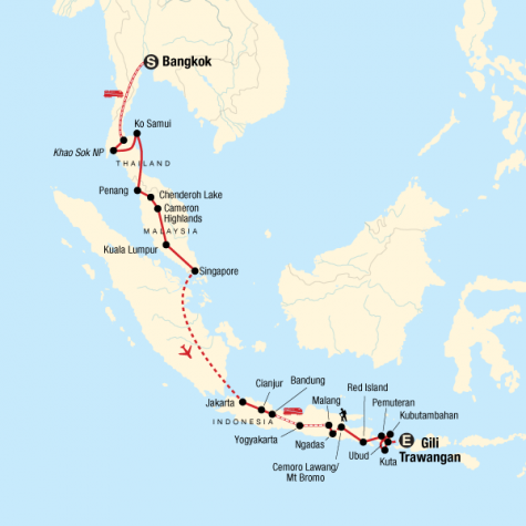 Bangkok to Bali Adventure - Tour Map
