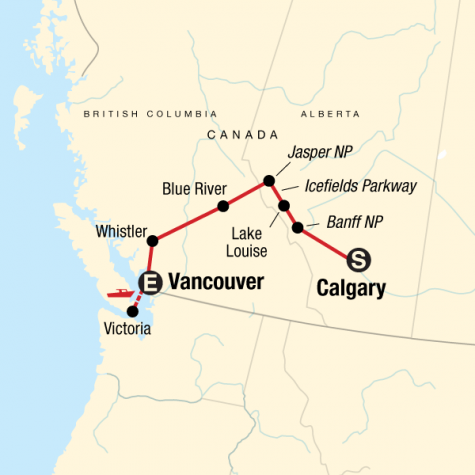 Discover the Canadian Rockies - Westbound - Tour Map