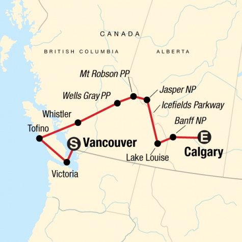 National Parks of the Canadian Rockies Eastbound - Tour Map
