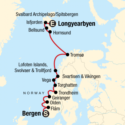 Norwegian Fjords & Arctic Discovery - Tour Map