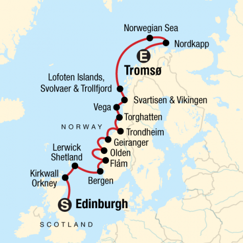 Scottish Islands & Norwegian Fjords - Edinburgh to Tromsø - Tour Map