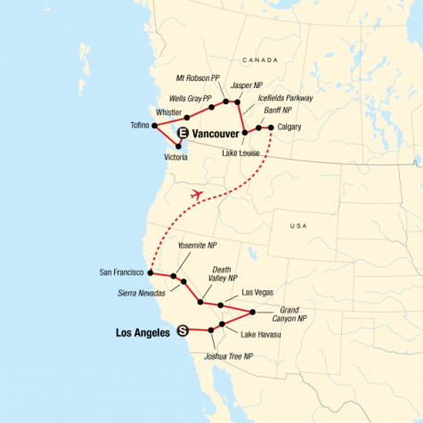West Coast Discovery – US & Canada - Tour Map