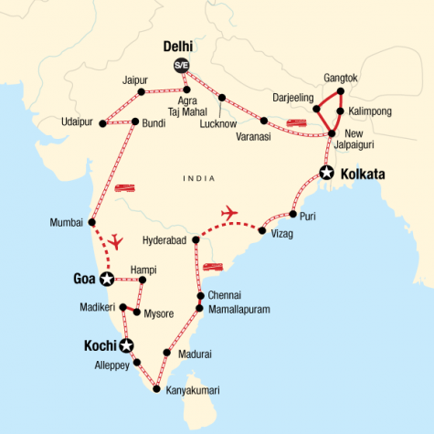 Ultimate India by Rail - Tour Map