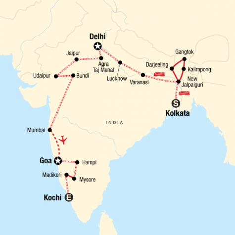 Kolkata to Kochi by Rail - Tour Map