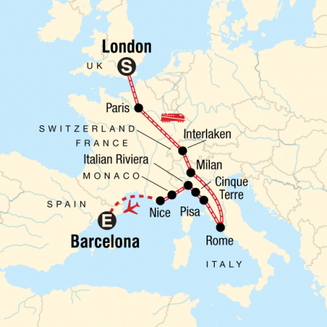 London to Barcelona on a Shoestring - Tour Map