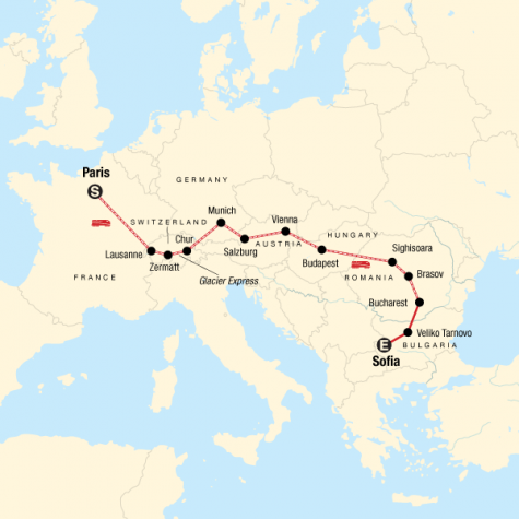 Paris to Sofia by Rail - Tour Map