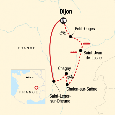 Burgundy River Cruise Adventure - Tour Map