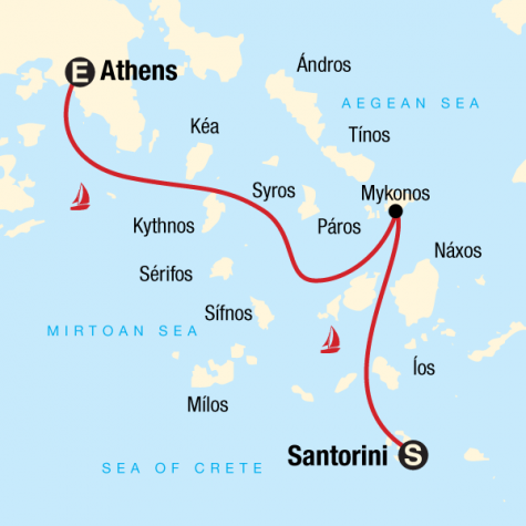 Sailing Greece - Santorini to Athens - Tour Map