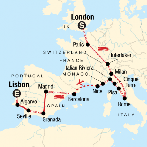 London to the Mediterranean on a Shoestring - Tour Map