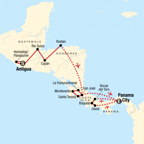 Volcano Adventure & Panama Highlights - Tour Map
