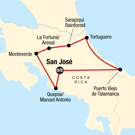 Costa Rica Adventure - Tour Map