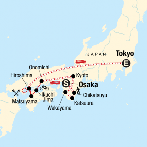 Japan Hike, Bike & Kayak - Tour Map