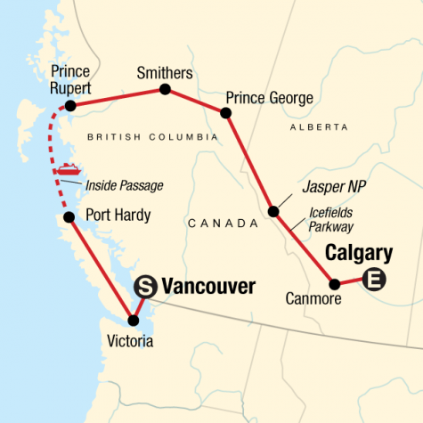 Vancouver Island & Northern Rockies - Tour Map