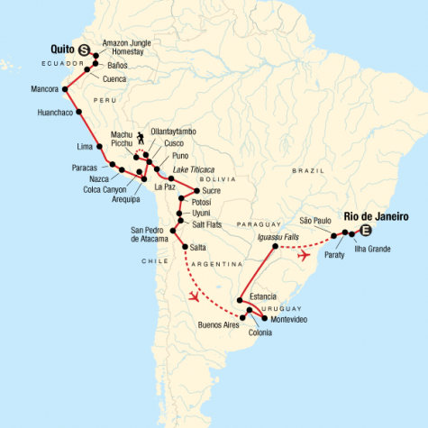 The Great South American Journey–Quito to Rio Adventure - Tour Map