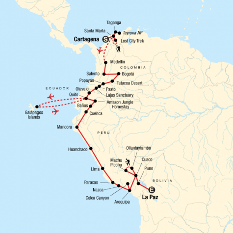 Colombia, Andes & Galápagos - Tour Map