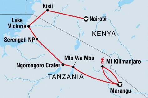 Serengeti & Kilimanjaro - Tour Map