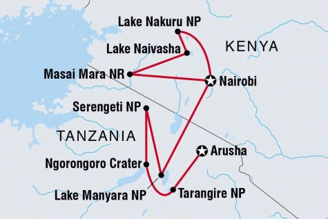 Kenya & Tanzania Safari Under Canvas - Tour Map