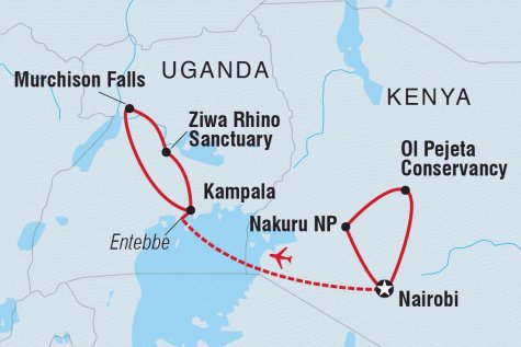 East Africa Expedition: The Last Northern White Rhinos - Tour Map