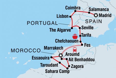 Spain, Portugal & Morocco - Tour Map