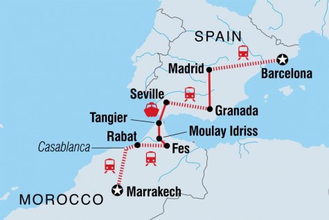 Marrakech to Barcelona - Tour Map