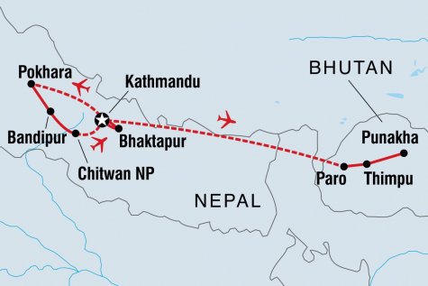 Nepal & Bhutan Journey - Tour Map
