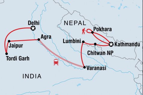 Epic India to Nepal - Tour Map