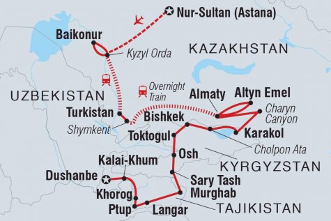 Multi-Stan Adventure: Nur-Sultan (Astana) to Dushanbe - Tour Map