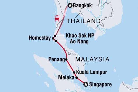 Bangkok to Singapore - Tour Map