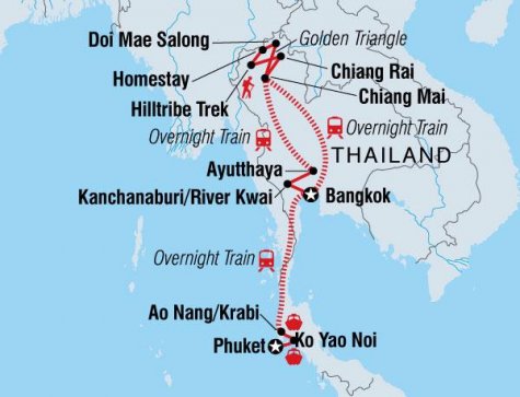 Thailand Adventure West Coast (Nov - Apr) - Tour Map