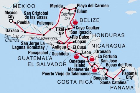 Ultimate Central America - Tour Map