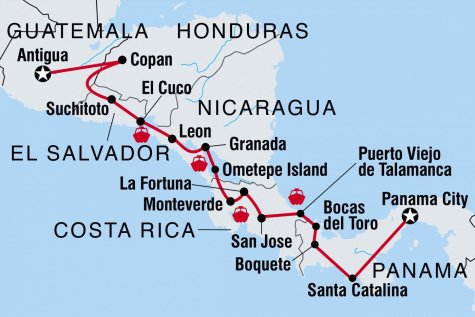 Amazing Central America - Tour Map