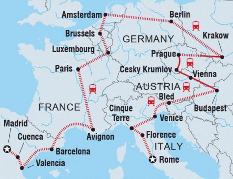 Madrid to Rome - Tour Map