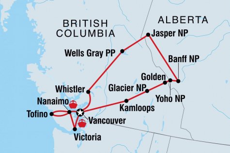 Canadian Rockies & Vancouver Island - Tour Map