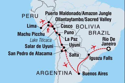 Epic Peru to Brazil - Tour Map