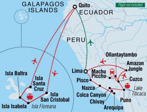 Peru and Galapagos Explorer - Tour Map